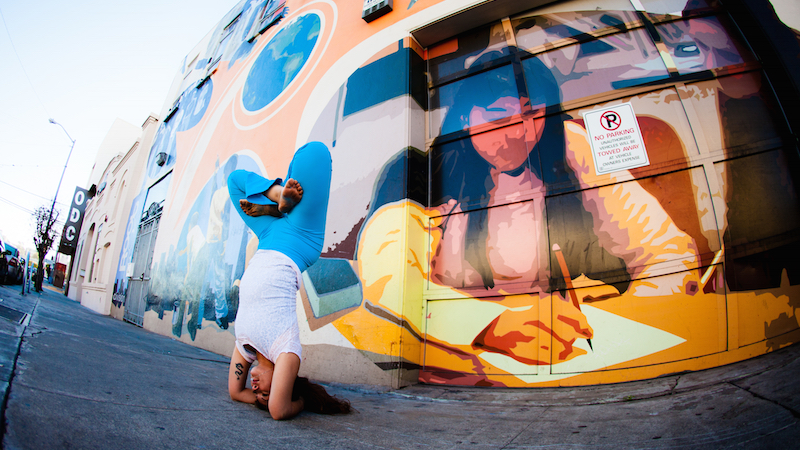 Giselle Mari near Gandhi Mural graffiti, San Francisco